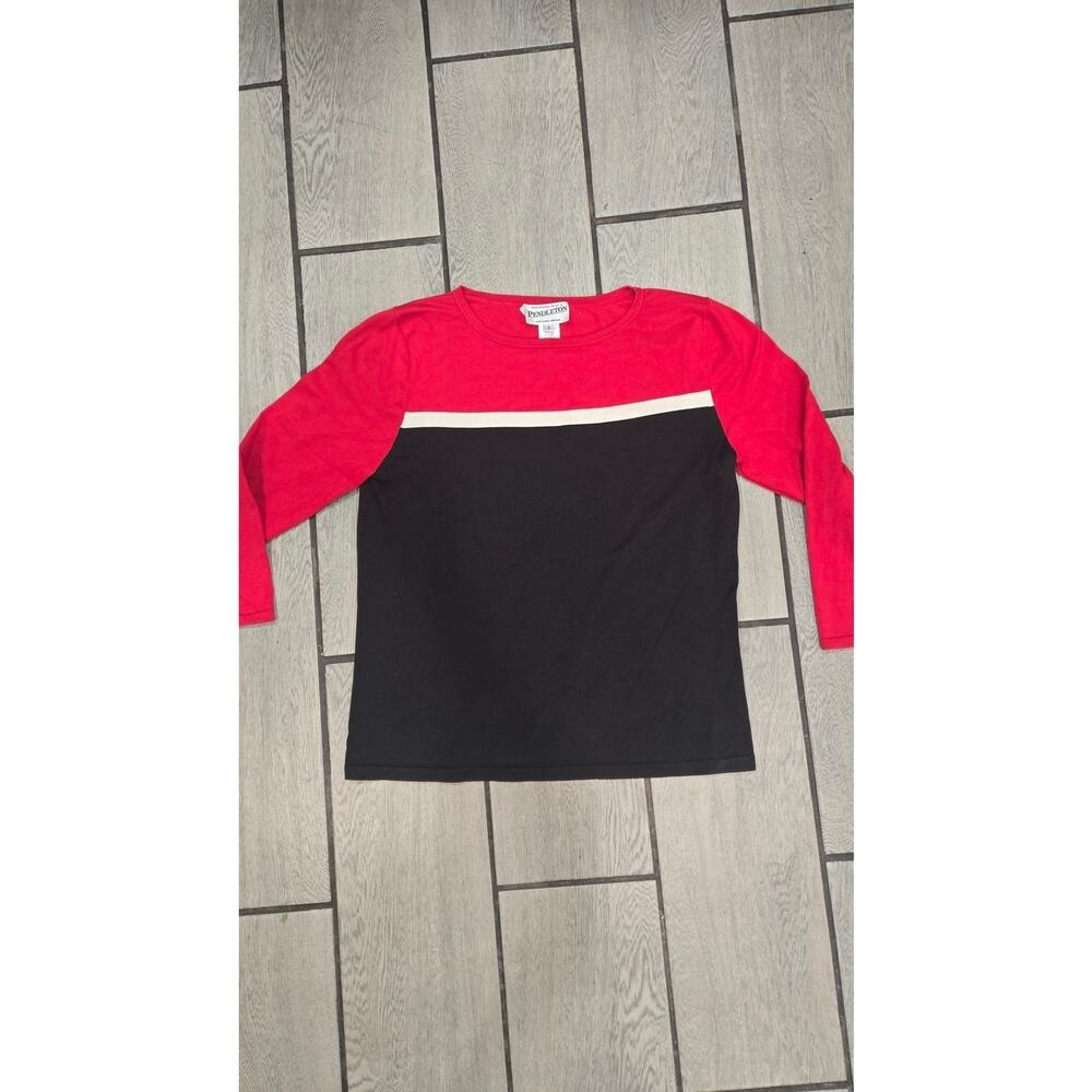 Pendleton Silk Blend Colorblock Red Black Long Sleeve Top Size Small‎